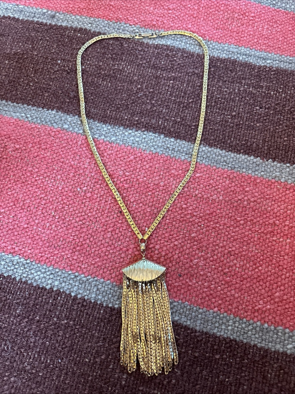 Vintage Napier Fringe Necklace Boho 70s Multi Chain Tassel Statement